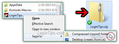 Compress folder into a zip file in Windows 7