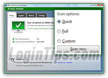 Manual virus scan in Microsoft Security Essentials